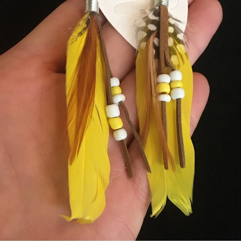 Yellow Feather Native Style Dangle Earrings